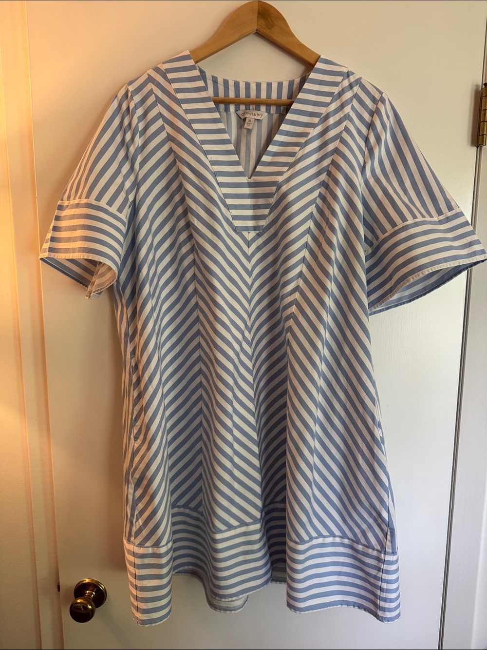 crown & ivy Blue and White Striped Mini Dress